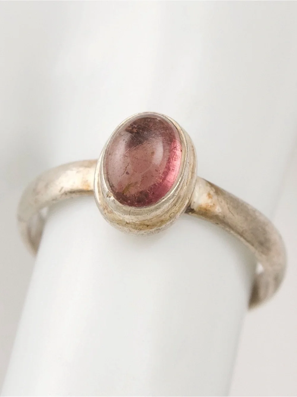 Vintage Pink Tourmaline Cabochon Sterling Silver Ring Size 7